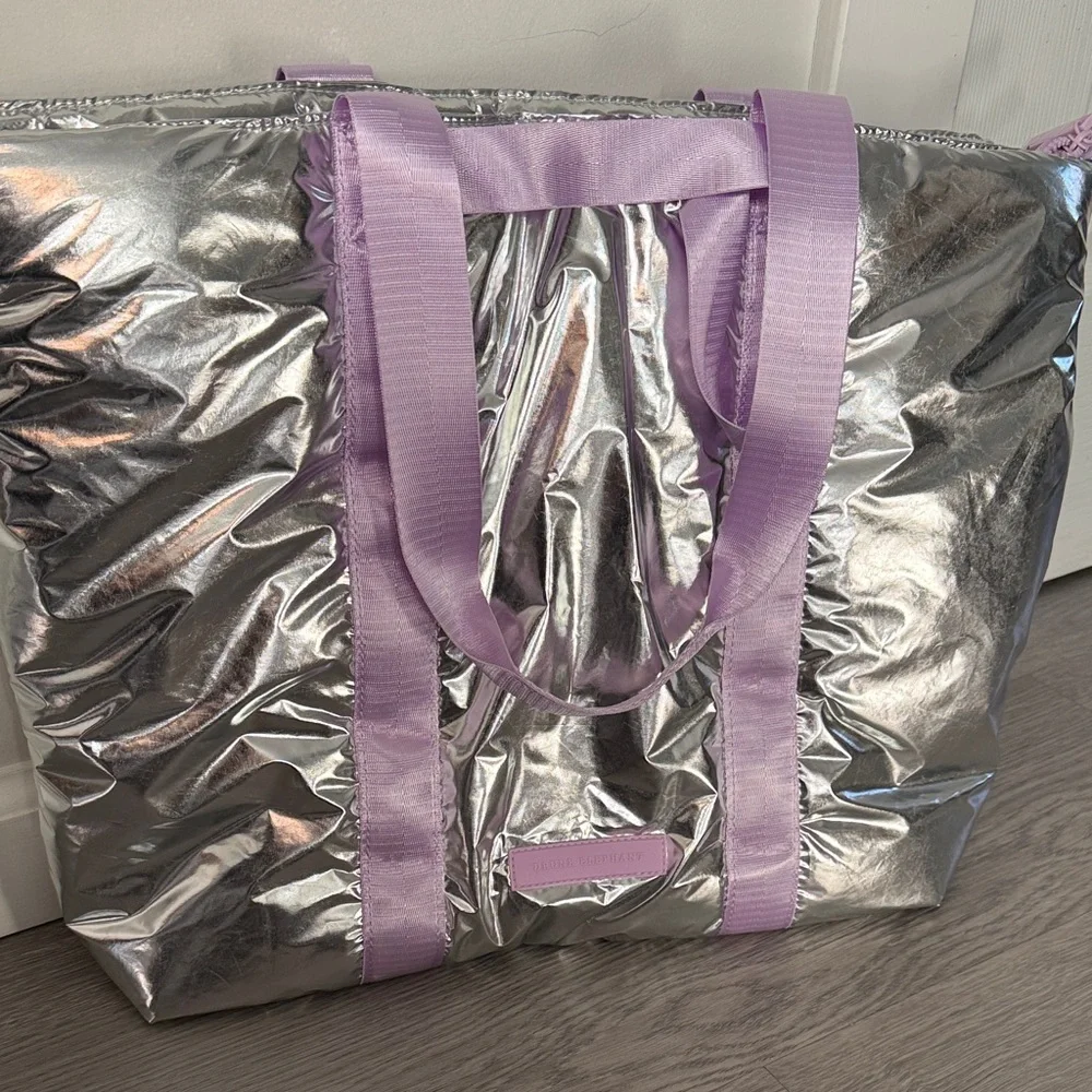Drunk Elephant Silver and Purple Tote Bag